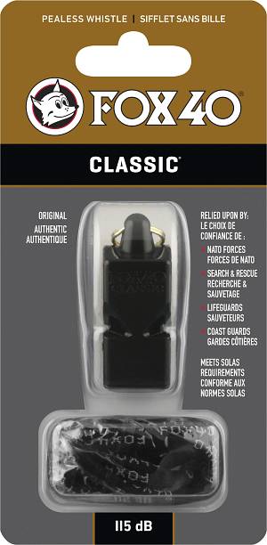 Σφυρίχτρα FOX40 Classic Safety Μαύρη με Κορδόνι