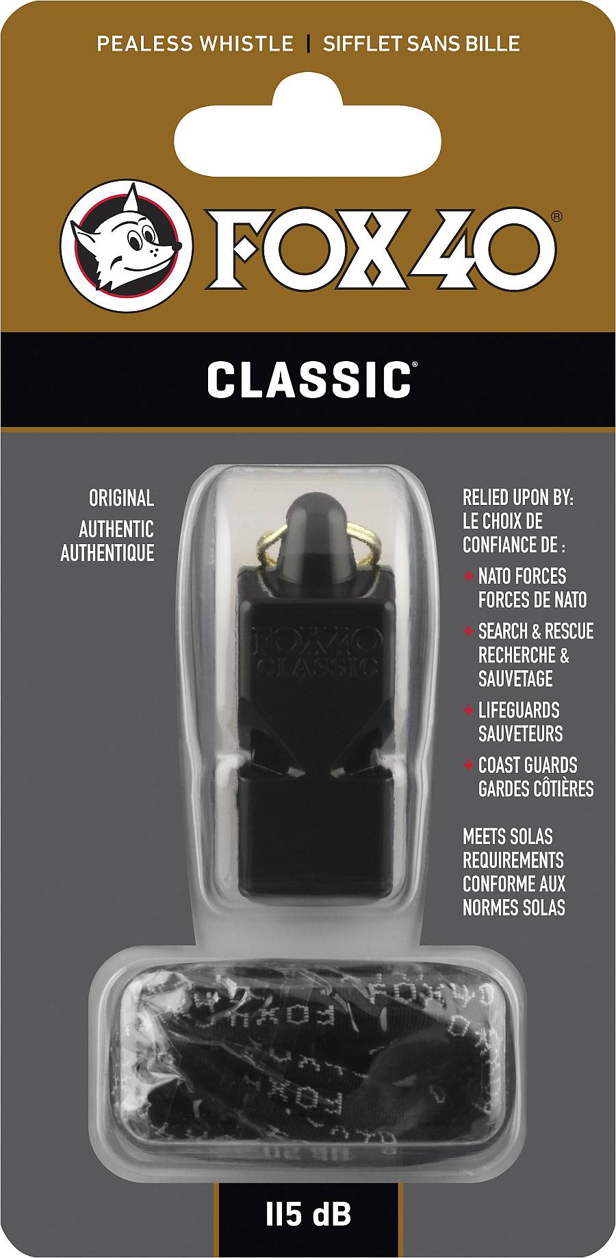 Σφυρίχτρα FOX40 Classic Safety Μαύρη με Κορδόνι